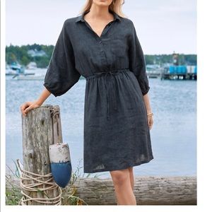 Garnet Hill oversized dark blue linen dress, size M